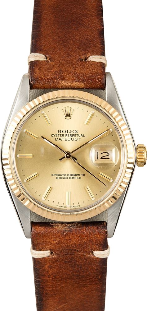 datejust rolex bands|Rolex Datejust with leather band.